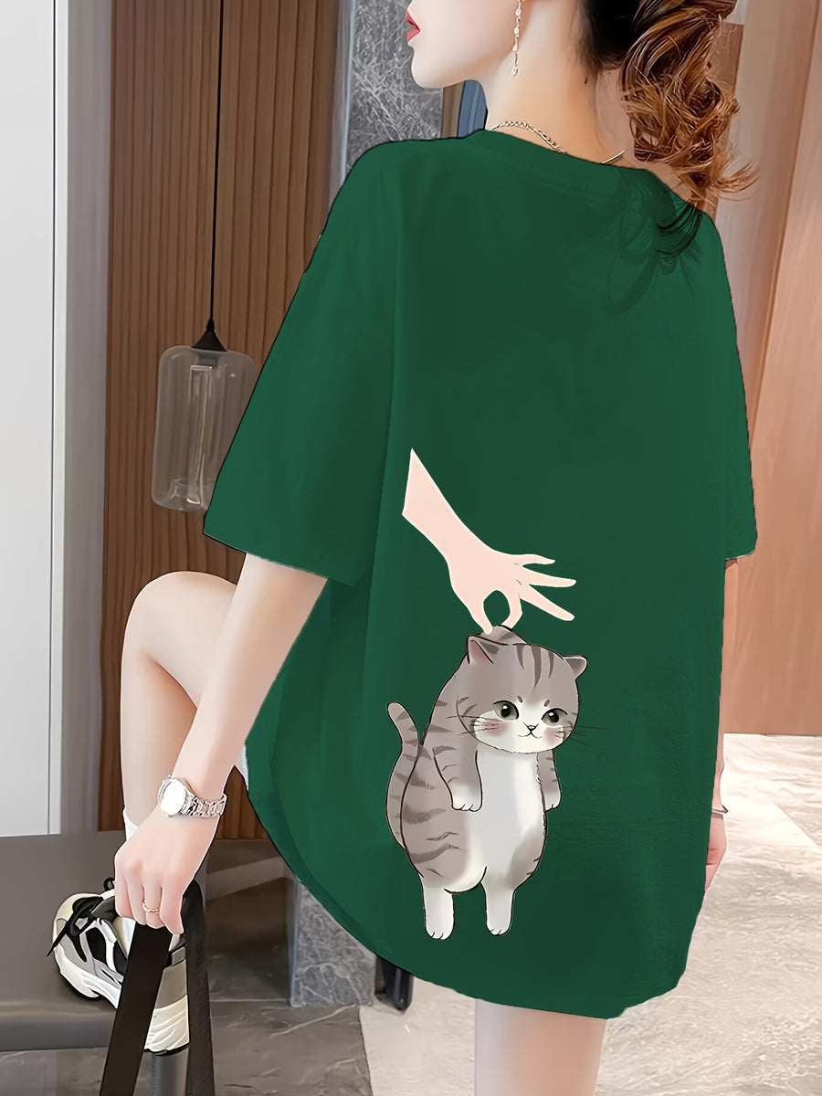 Women's Short Sleeve T-Shirt with Front and Back Print, Pure - Blackish Green