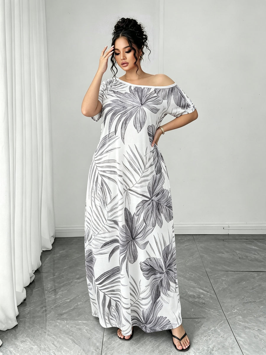 Women'S Plus Size Nightgown, Wearable Off-Shoulder Home Dress Long Dress, Beach Vacation Style, Summer Women'S Dress - White