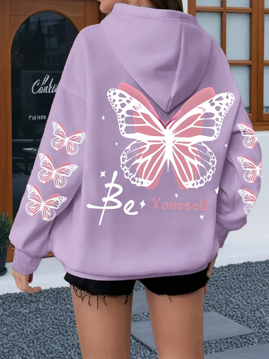 Women's Casual Printed Hoodie - Pink with Pattern Design, Self-Expression Text, Machine Washable, Regular Fit for Autumn/Winter, Suitable for Daily Wear, Home, and Outdoor - Fashionable Women's Hoodie, Comfortable Hooded Sweatshirt - Purple