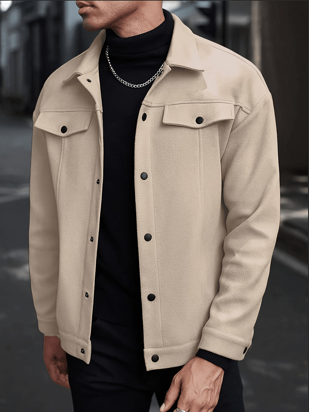Men's Fashion Casual Jacket, Classic Simple and Comfortable Outfit, Men's Casual Wear, Men's Outerwear for Daily Wear, Men's Outfit, Valentine's Day Gift for Men, Autumn Transitional Layers - Khaki