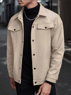 Men's Fashion Casual Jacket, Classic Simple and Comfortable Outfit, Men's Casual Wear, Men's Outerwear for Daily Wear, Men's Outfit, Valentine's Day Gift for Men, Autumn Transitional Layers - Khaki