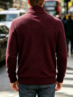 Men's New Spring/Autumn Baseball Collar Jacket, Fashionable Business Casual Outerwear, Versatile Long-Sleeve Jacket, Suitable for Office Workers and White-Collar Men for Casual Outings and Daily Commutes, Comfortable and Stylish Solid Color Jacket - Burgundy