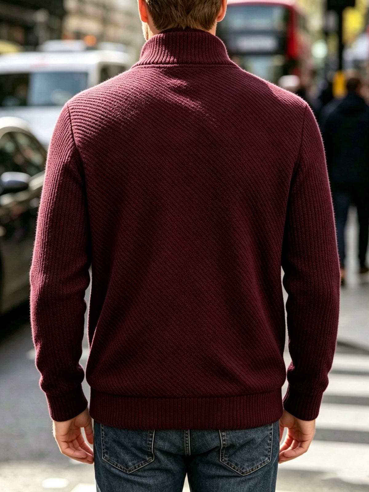 Men's New Spring/Autumn Baseball Collar Jacket, Fashionable Business Casual Outerwear, Versatile Long-Sleeve Jacket, Suitable for Office Workers and White-Collar Men for Casual Outings and Daily Commutes, Comfortable and Stylish Solid Color Jacket - Burgundy