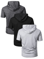 3pcs Summer Men's Stretchy Breathable Short-Sleeve Hooded T-Shirt with Kangaroo Pocket, Fashionable, , Versatile Casual Sportswear Top for Outdoor Fitness and Jogging - Mixed colors