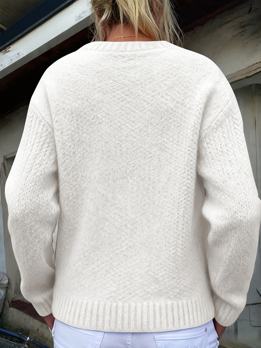 Women'S Thick Needle Sweater, Suitable for Autumn And Winter, Casual Warmth, Elegant And Versatile, Ideal for Holiday Parties. Long-Sleeved Shirt - White