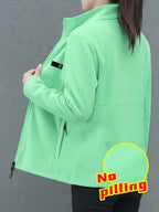 Autumn/Winter Women's Stand Collar Zipper Cardigan, Warm Jacket, Versatile Commuter Outdoor Top - Grass Green