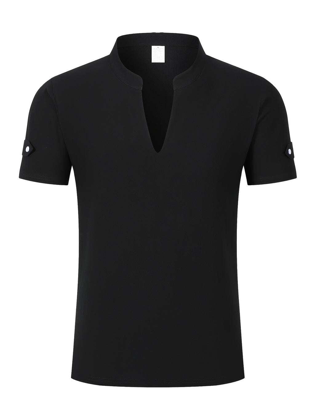 Men's Solid Color V-Neck Short Sleeve T-Shirt, Summer Casual Breathable Solid Color Top, Simple Fashionable Trendy Men's Clothing - Black