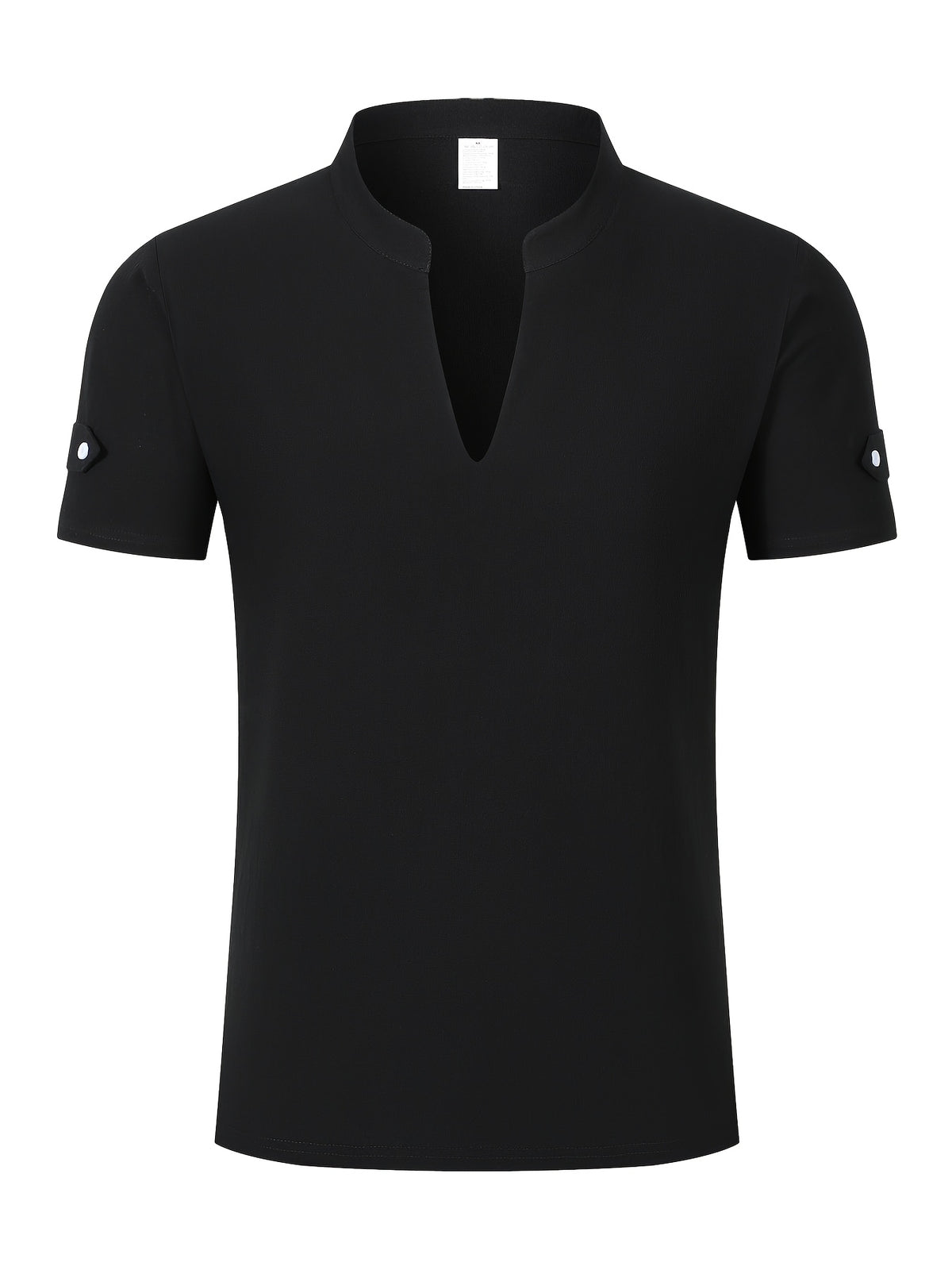 Men's Solid Color V-Neck Short Sleeve T-Shirt, Summer Casual Breathable Solid Color Top, Simple Fashionable Trendy Men's Clothing - Black