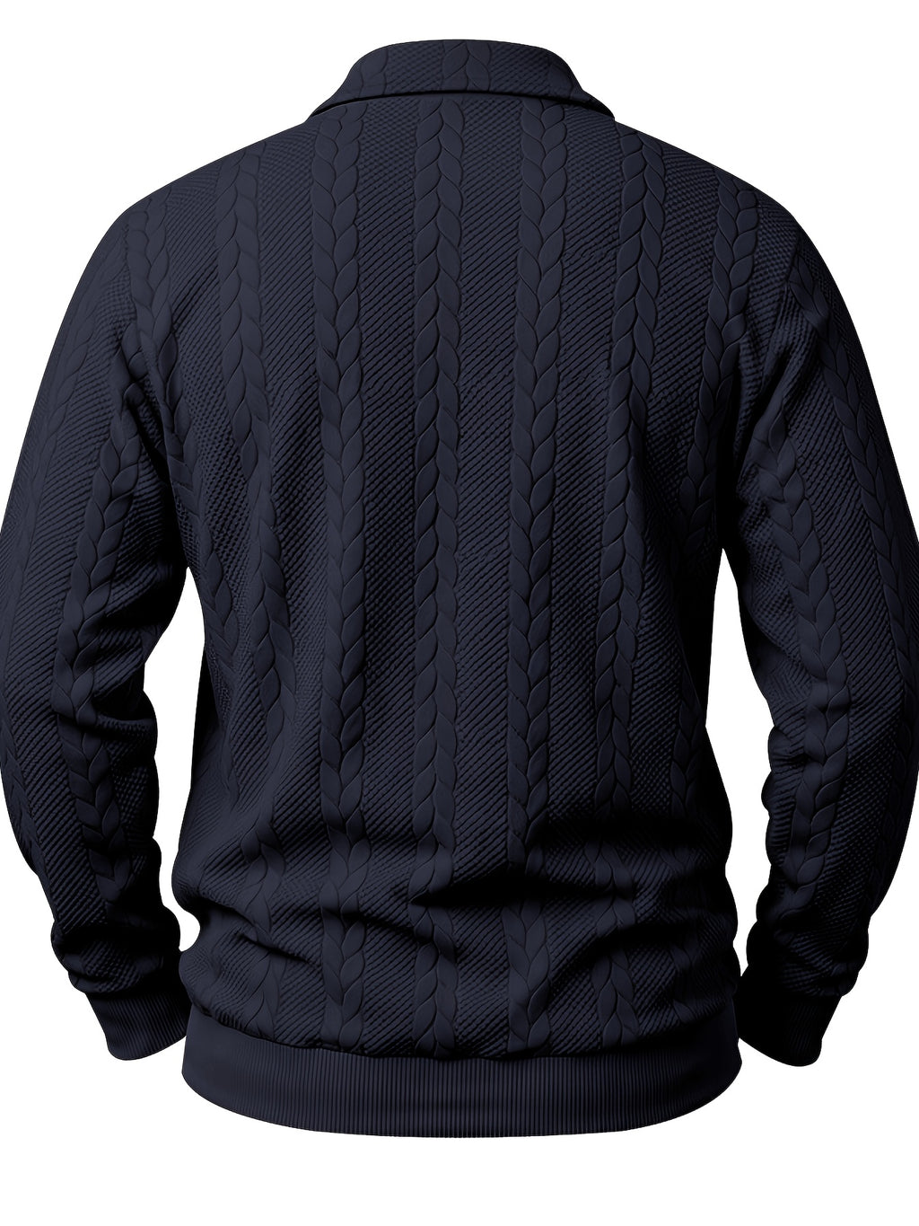 1pc Men's Striped Jacquard Long-Sleeve Polo Shirt, Autumn/Winter Textured Vintage Style Outdoor Casual Henley Top - Navy Color