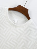 Men's Business Casual Sport Solid Color Crew Neck Jacquard T-Shirt - White