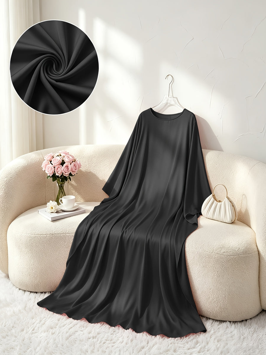1pc Fashion Satin Color Shirt Elegant Vacation Comfortable Loose Long Sleeve Solid Color Easy Breathable Casual Women'S Abaya Dress. Abayas for Women Muslim Khimar Bayan Dresses Jibba Tunisian Women'S Jilbab Muslim Women - Black