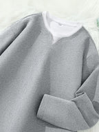 Men'S Long Sleeve T-Shirt Base Layer, New Spring/Autumn Season Faux Two-Piece Design Top, Solid Color Waffle Fabric Textured Pullover, Men'S Fashion Trendy Casual Sports Versatile Knit Sweater - Grey