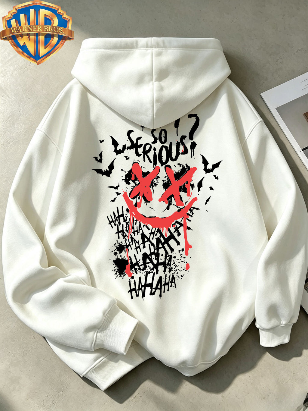 Joker Dark Graffiti Text Pattern Print Trendy Cool Casual All-Match Sports Drawstring Pocket Hooded Men'S Sweatshirt, Men'S Autumn Winter Cute Casual Style - White