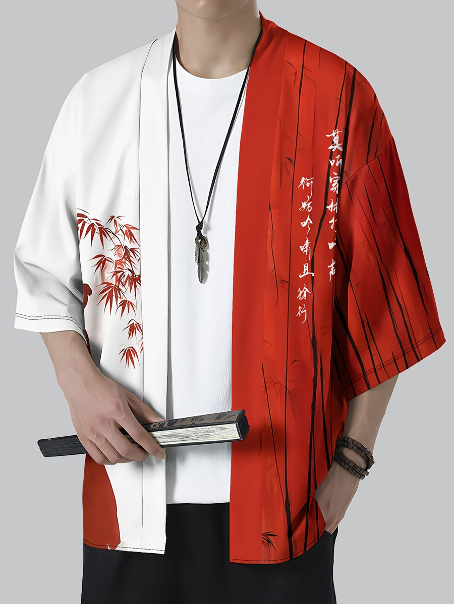 Men'S Casual Shirt, Chinese Style Open Cardigan, Ethnic Costume, Kimono - Red
