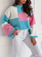 New Fashion Elegant Women's Color Block Patchwork Four-Season Commuter Pullover Sweater - Mixed colors