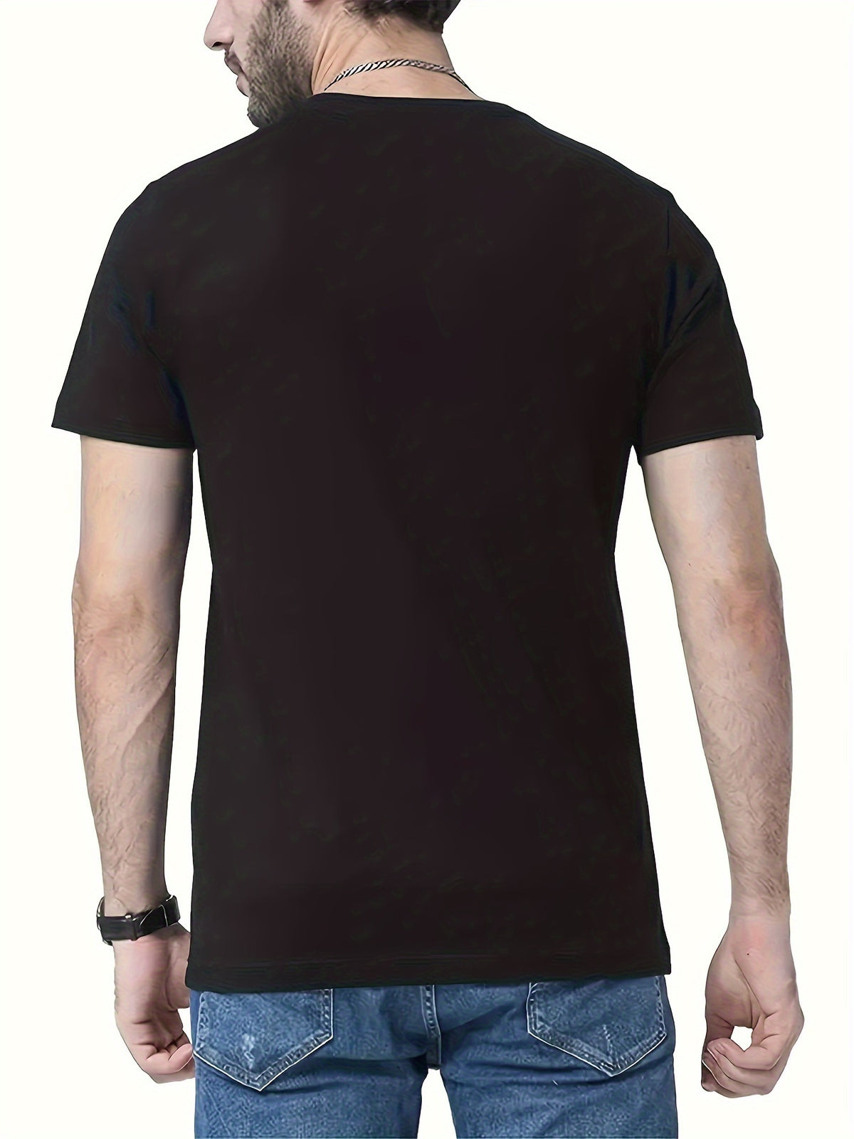 Men'S Casual Summer T-Shirt with Stylish Infinity Symbol & Heartbeat Print - Breathable Polyester, Crew Neck, Short Sleeve, Regular Fit - Perfect for Casual Attire - Black