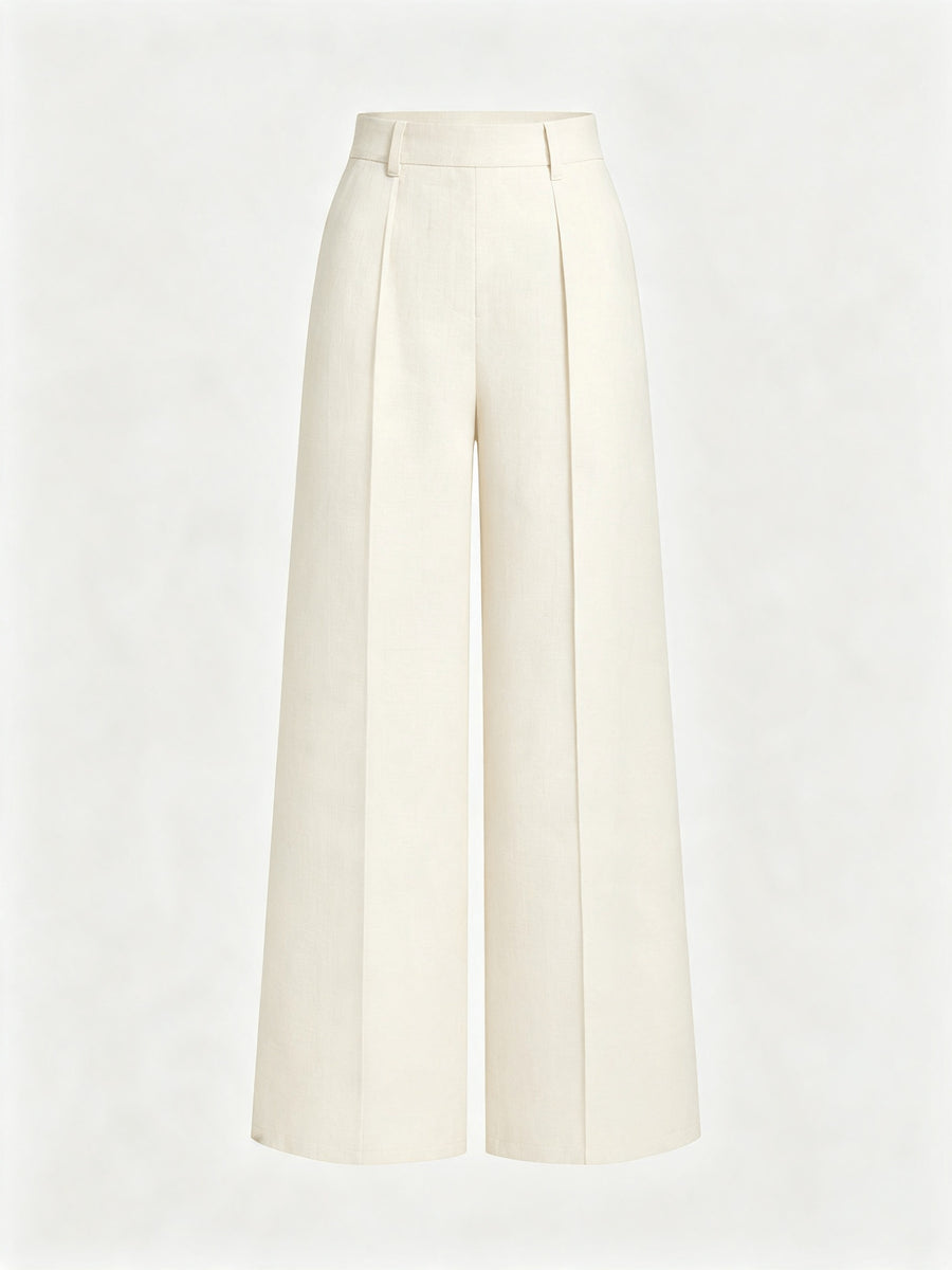 Women High Waist Front Pleated Wide Leg Dress Pants Without Belt, Elegant Flowy Straight Leg Suit Palazzo Trousers, Casual Business Office Work Long Pants, Loose Fit Formal Trousers for Ladies Daily Work Outfit - Apricot