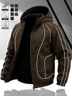 Men's Lightweight Hooded Zip-Up Jacket with White Drawstrings, Thin Style, Suitable for All Seasons, JK5689 - Coffee Color