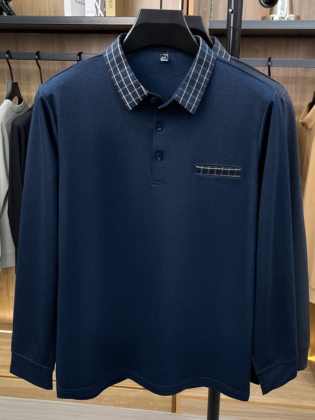 Men's Long-Sleeve Plaid Lapel Polo Shirt for Spring and Autumn, Dad Style Top - Shangqing