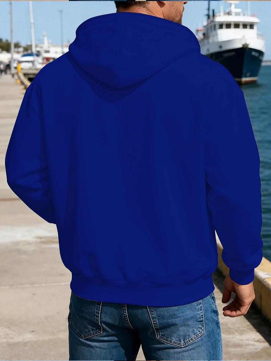 Warner Bros Official Casual Full-Zip Hooded Cardigan Sweatshirt with Kangaroo Pocket, Ribbed Cuffs and Hem, Loose Drop Shoulder Unisex Streetwear Versatile Outerwear for Autumn/Winter Daily Street Trend Long-Sleeve Hoodie - Blue