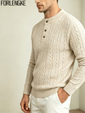 FORLENGKE 2026 New Men's Business Casual Crew Neck Cable Knit Sweater, Soft Warm Long Sleeve Pullover for Fall Winter Office, Daily & Outdoor Wear - Apricot