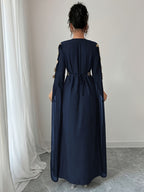 DJ0518185 Integrated Exquisite Golden Embroidery Mesh Outer Wrap Dress, Luxurious Elegant Temperament, "Golden Embroidery" Highlights Golden Embroidery Element - Navy Color