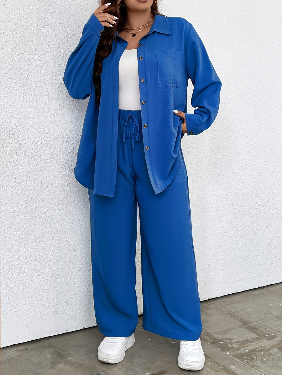 Plus Size - Ladies Fashion Plus Size Two-Piece Set - Royal Blue