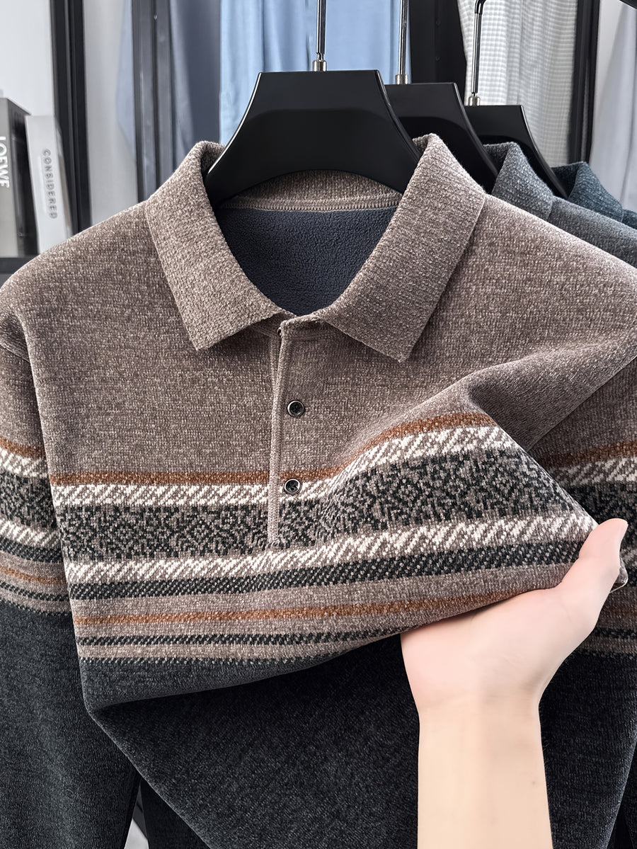 Men'S Knit Pullover with Lapel, Autumn Winter Casual Contrast Warm Sweater - Camel Coffee