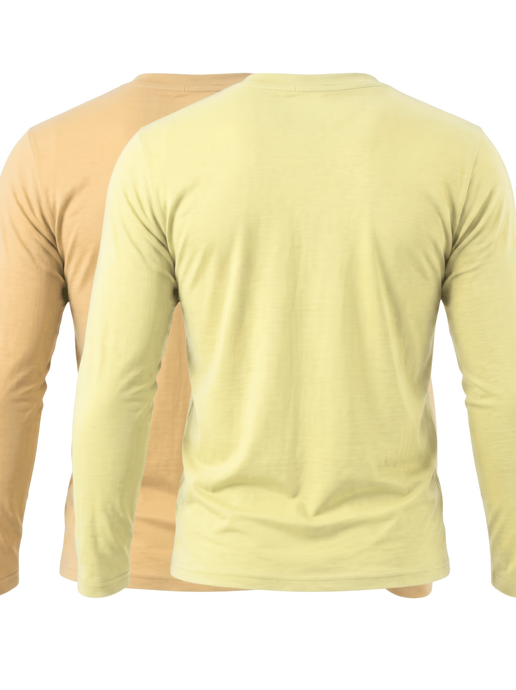 2pcs Set of Cool Fresh V-Neck Long Sleeve T-Shirts, Smooth Elastic Fabric Men'S Top Western Summer Soft Fabric, T-Shirt Home Wear Men'S Casual Top, Inner Layer, Multi-Scene, Suitable for Various Styles, Travel, Business, Golf, Countryside Travel - Light Apricot+Khaki