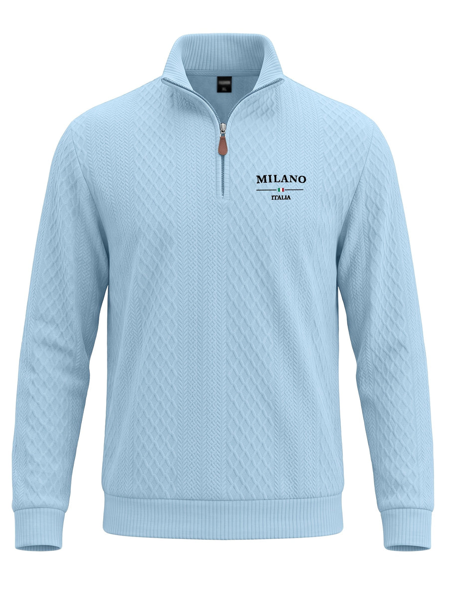 BOWZ Men's Fashion Henley Shirt, Solid Color Half-Zip Knit Top, Autumn/Winter Casual Long-Sleeve T-Shirt, Stylish and Versatile, Warm and Breathable, Suitable for Outdoor Sports and Daily Wear, Random Fabric Texture - Sky Blue
