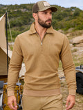 Half-zip Lapel Long-sleeve Polo Shirt, Men's Spring/autumn Business Casual Top - Khaki