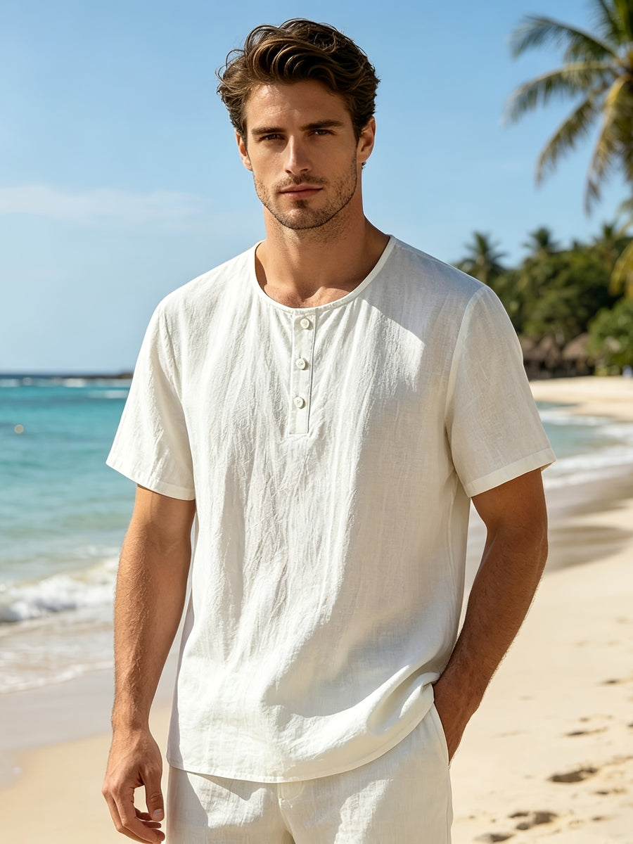 Men'S Summer Short-Sleeve T-Shirt Set, 2Pcss Beach Casual Breathable Top, Easy Design for Pool Parties And Beach Vacations, Ideal Gift for Beachwear, Daily Casual Relaxed (2Pcss Set) - White+Navy Blue