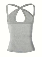 Women's Summer Solid Color Ribbed Fashion Sexy Heart Cut-Out Camisole - Ash
