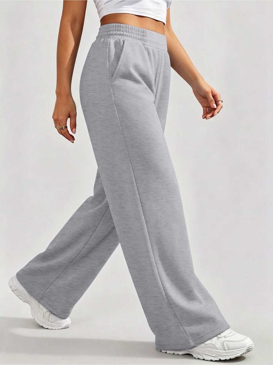 Women's High-Waist Wide-Leg Pants - Loose-Fit Trousers with Pockets, Straight-Leg Sweatpants Suitable for Spring Summer Fall, Casual Y Casual Attire, Machine Washable Wide-Leg for Workouts & Daily Outfits - Grey