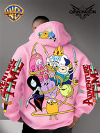 Warner Official Men's Hooded Sweatshirt, Adventure Treasure Rope Wrapped Character Group Cartoon Print Design, Machine Washable, Warm and Casual for Autumn and Winter, Daily Drawstring Hooded Sweatshirt, Multifunctional Sports and Casual Loose Fit - Pink Color