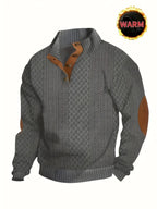 2pcs Men'S Autumn Winter Season Knit Jacquard Long Sleeve Top, Fashionable Small Stand Collar Color Block And Niche Metal Button Design, Warm Knit Casual Sweatshirt, Solid Color Long Sleeve Thick Soft Warm Fleece, Men'S Polo Athletic Sweater - Navy Blue + White