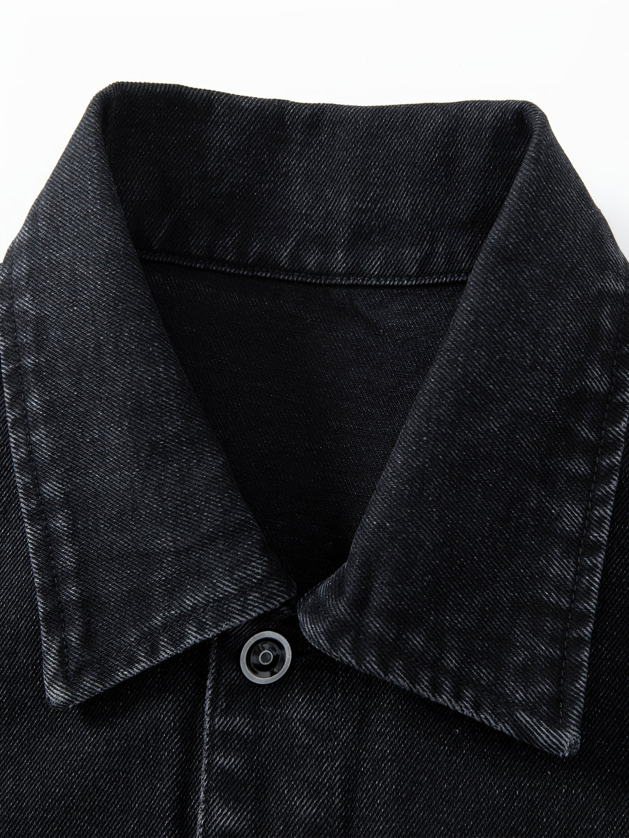 Men's Loose Fit Denim Jacket, Casual Street Style Multi-Pocket Long-Sleeve Cargo Jacket, Classic Vintage Washed Rugged Wear Durable Trucker Jacket, Breathable Comfy Outdoor Work Coat for Fishing Hiking Camping Climbing, Jeans Jacket - Denim Black