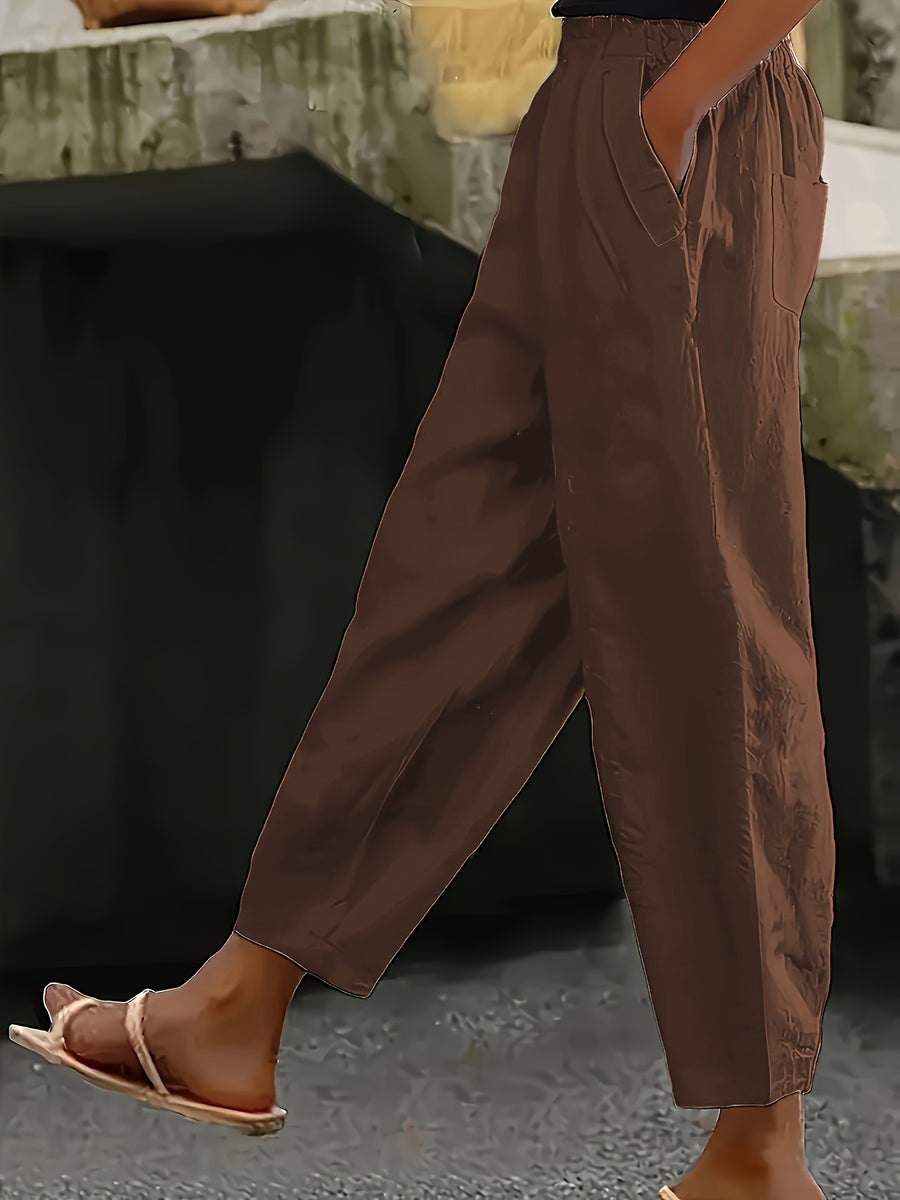 Women'S Spring And Summer Fashion Casual Solid-Color Trousers, Suitable for Beaches, Walking, And Parties - Dark Brown