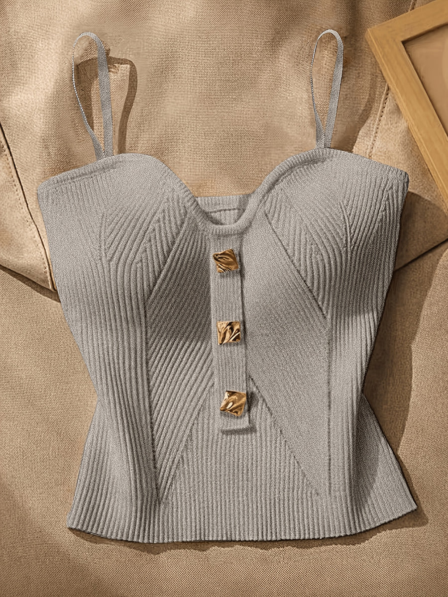 Women's Metal-Embellished Body-Hugging Top ZLLZ - Grey