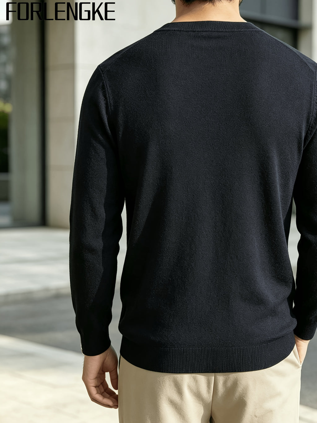 FORLENGKE Stylish Elegant Men'S Business Casual Grid Textured Crew Neck Knit Sweater, Soft Warm Long Sleeve Pullover for Fall Winter Office Daily Wear - Black