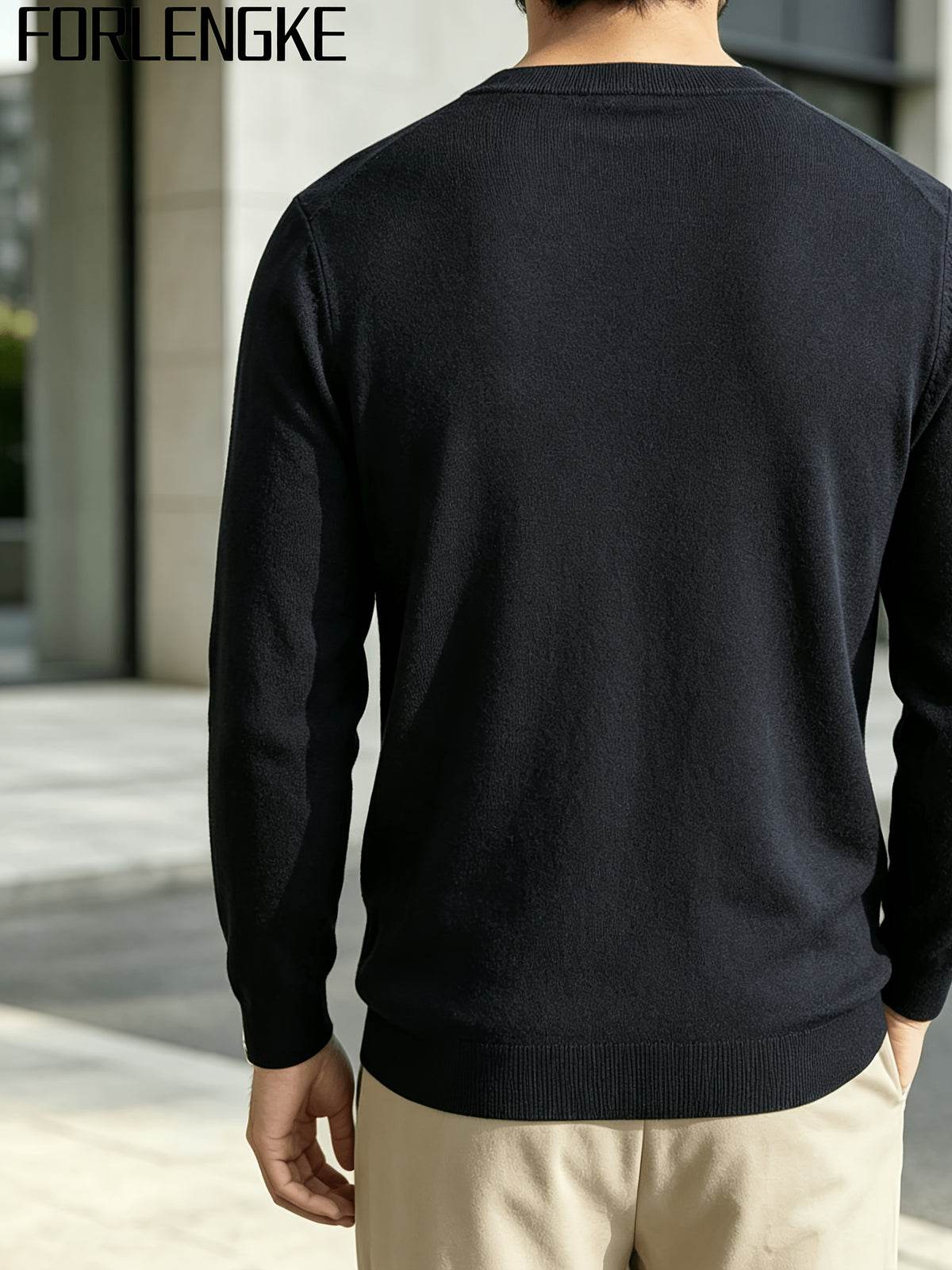 FORLENGKE Stylish Elegant Men'S Business Casual Grid Textured Crew Neck Knit Sweater, Soft Warm Long Sleeve Pullover for Fall Winter Office Daily Wear - Black
