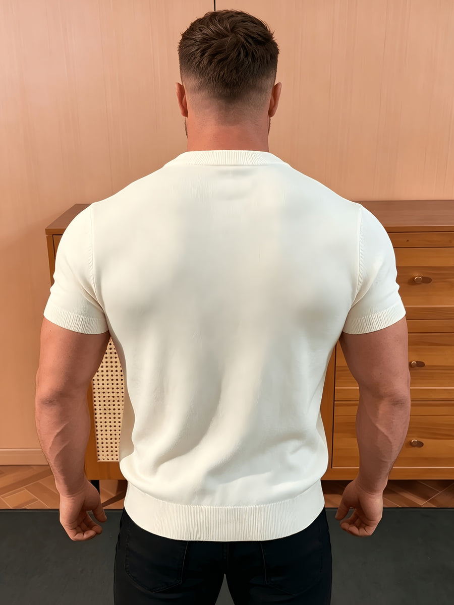 Men'S 2026 Summer Short Sleeve Round Neck Knit T-Shirt, Solid Soft Fine Knit Regular Fit Casual Top, Easy Fashion Breathable Tee, Suitable for Daily Wear, Business Commute, Vacation And Weekend Leisure - Apricot