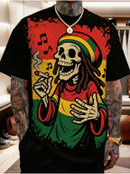 Printed Design – Not Textured Men's Short-Sleeve T-Shirt, European and American Style Hip-Hop Music Themed Crew Neck Top, Streetwear Trendy  Casual Short-Sleeve Top, Suitable for All Seasons, Daily Commute T-Shirt - Mixed colors