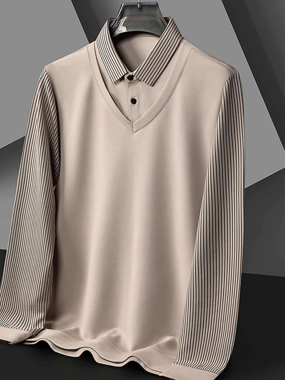 Men'S Shirt Collar Faux Two-Piece Polo Sweater, Suitable for Middle-Aged Men, Commute And Business Gatherings - SINBOS, Knit - Khaki
