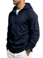 Men's Autumn/Winter Outdoor Loose Fit Casual Sporty Fitness Spliced Hooded Sweatshirt - Navy Color