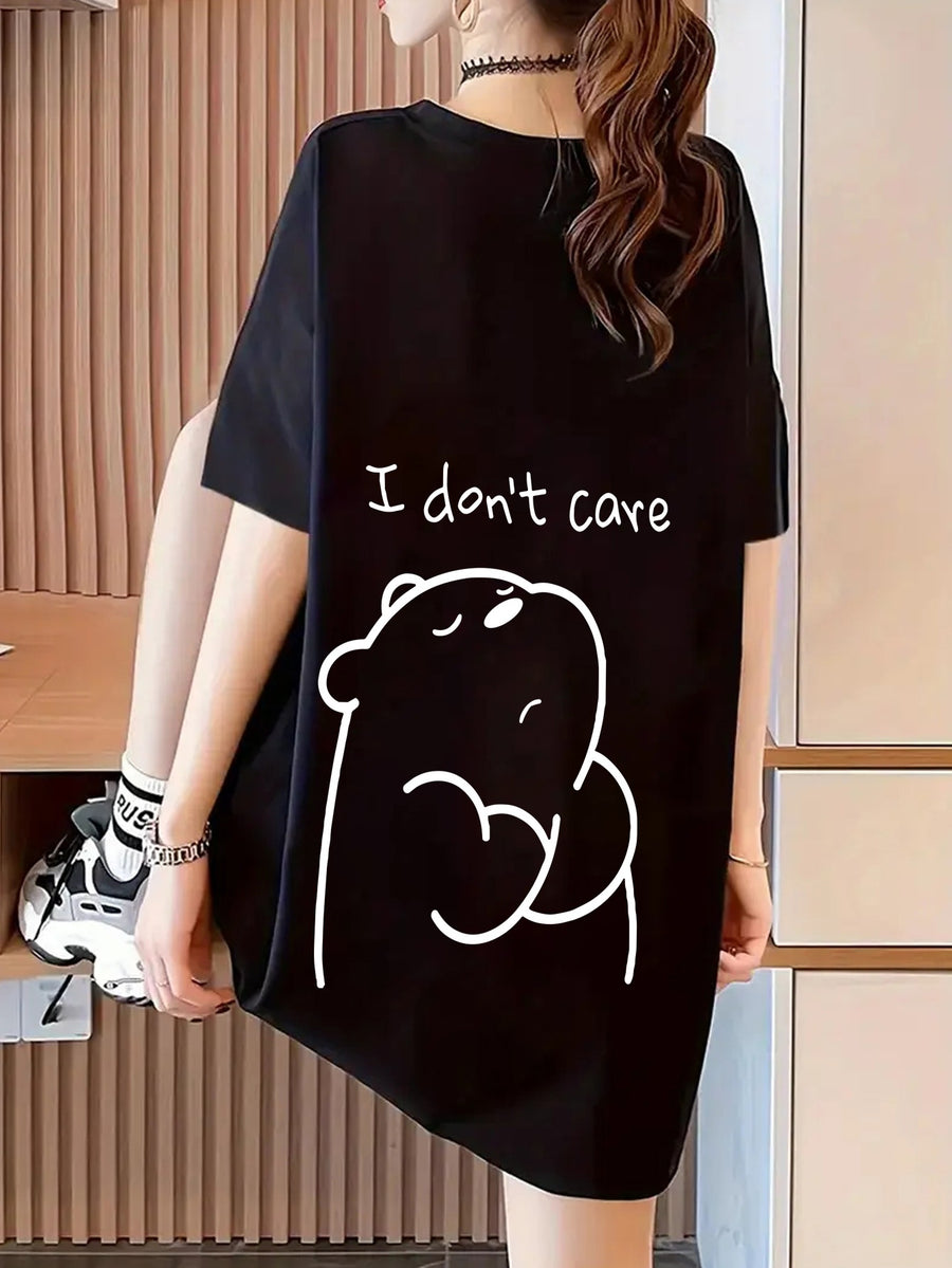 Women's Short-Sleeve T-Shirt, Summer Designer Cartoon Print Short-Sleeve T-Shirt, Pure Short-Sleeve T-Shirt Top, Base Layer Top #3333 - Black