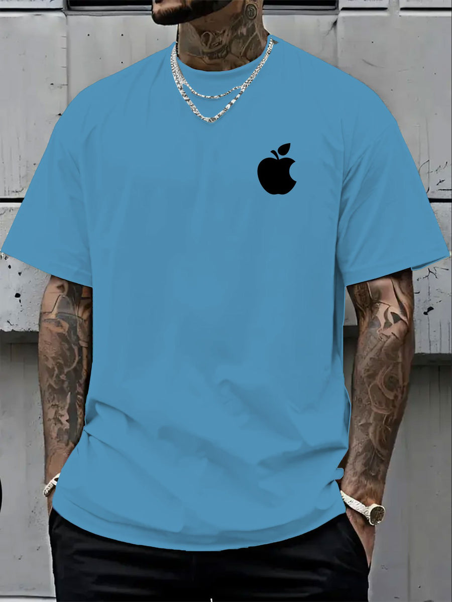 Men's T-Shirt Summer Short Sleeve Lightweight Top Black Big Apple Print Oversized Men's T-Shirt Streetwear Niche High Street Style Casual Top! Round-neck Short Sleeve Top, Relaxed Loose Knit T-shirt, Suitable for Daily Wear, Casual Sport - Blue