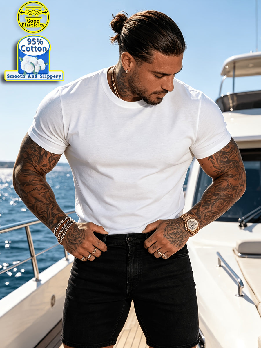 New Spring/Summer Collection: Fashionable Men's Cotton Sport Top, Smooth and Comfortable Cotton, Versatile, Trendy and Minimalist, Easy to Match, Slim-Fit Men's Clothing, Durable - White