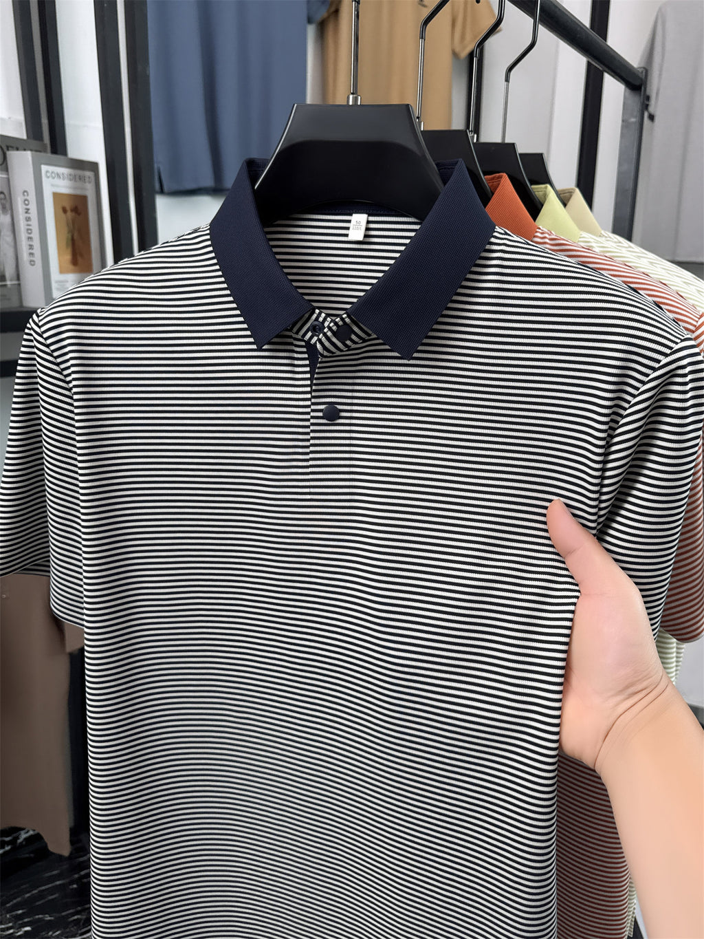 Men's Short-Sleeve Lapel Polo Shirt - Breathable Summer Business Casual T-Shirt with Striped Collar, Half-Sleeve Suitable for Office, & Semi-Formal Wear - Tongsen Store 1 (Regular Fit) - Navy Color