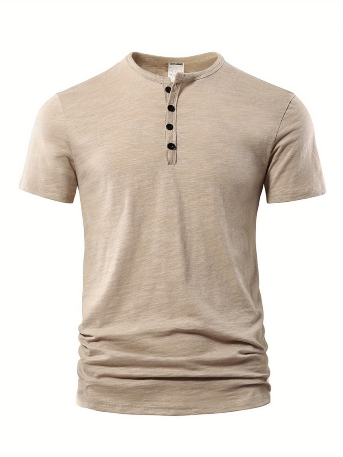Men'S Summer Fashion T-Shirt Solid Casual Men'S Beach Vacation T-Shirt - Khaki